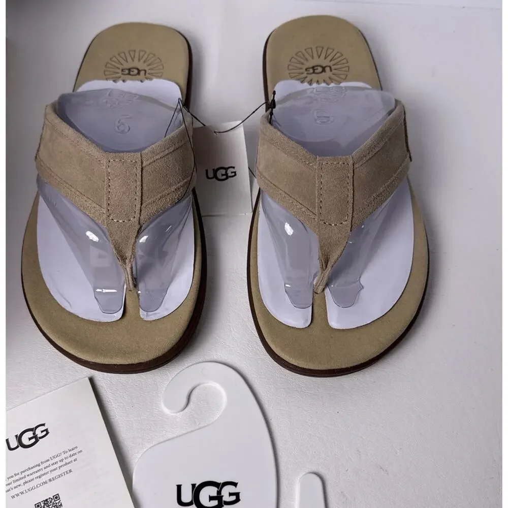 UGG Seaside Thong Flip Flop Sandals Mens 9D‎ Suede Dune Slip On NWT